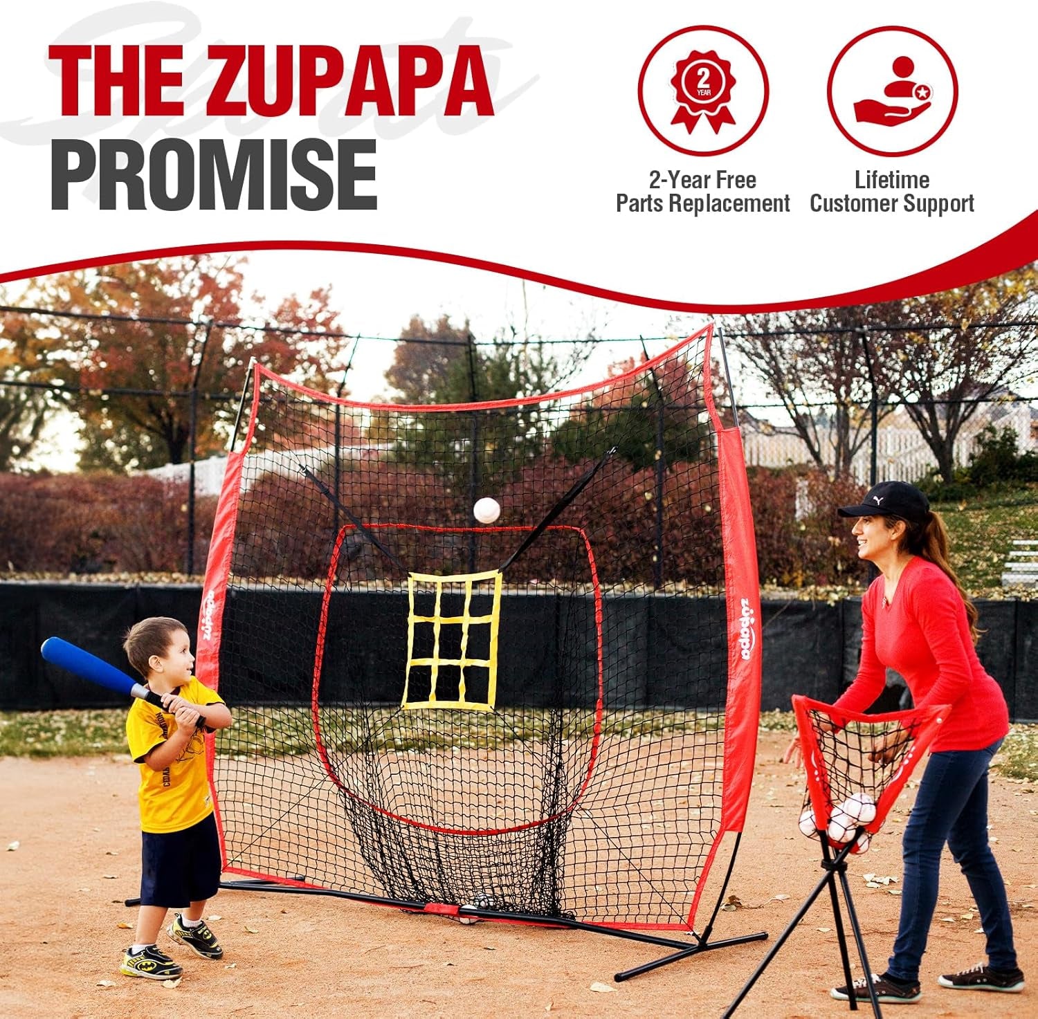 7X7 Feet Baseball Softball Hitting Pitching Net Tee Caddy Set with Strike Zone, Baseball Backstop Practice Net for Pitching Batting Catching for All Skill Levels