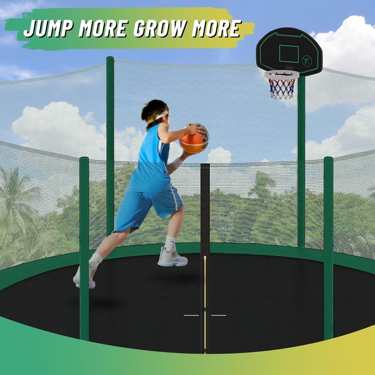 Trampoline 14FT 16FT Trampoline for Kids and Adults with Basketball Hoop, Enclosure Net & Ladder 1500LBS ASTM Approved Outdoor Recreational Trampolines