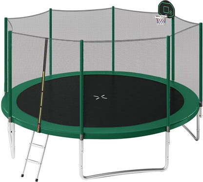 Trampoline 14FT 16FT Trampoline for Kids and Adults with Basketball Hoop, Enclosure Net & Ladder 1500LBS ASTM Approved Outdoor Recreational Trampolines