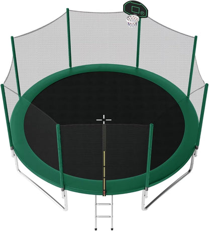 Trampoline 14FT 16FT Trampoline for Kids and Adults with Basketball Hoop, Enclosure Net & Ladder 1500LBS ASTM Approved Outdoor Recreational Trampolines
